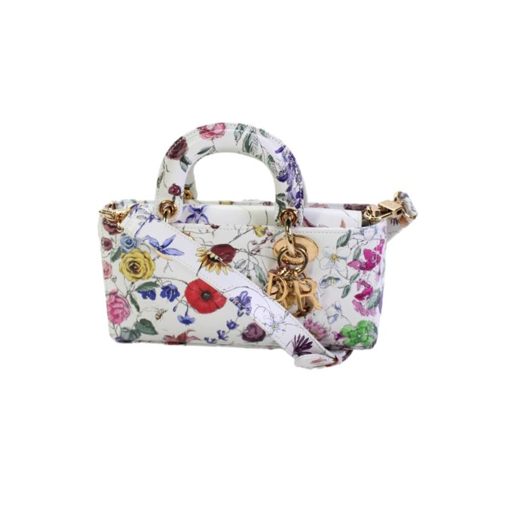 Christian Dior Womens Floral Print Crossbody Shoulder Handbag Multi Colored